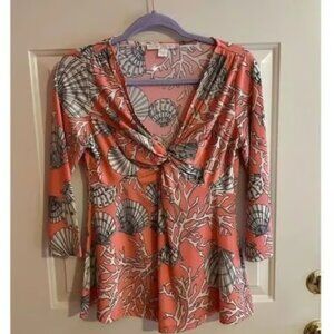 Beautiful Boston Proper Twist Front Coral Seashell Top Size Small